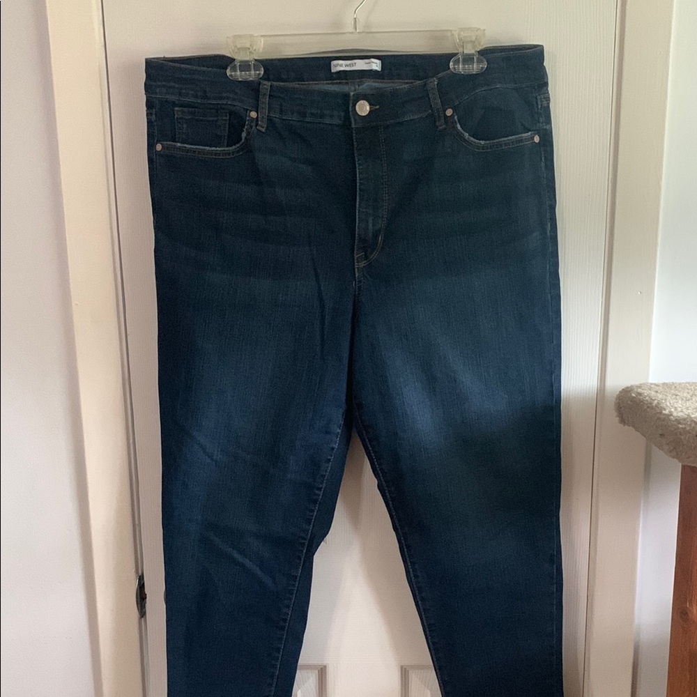 Nine West Dark Wash, slightly distressed Super Skinny Fit Jeans